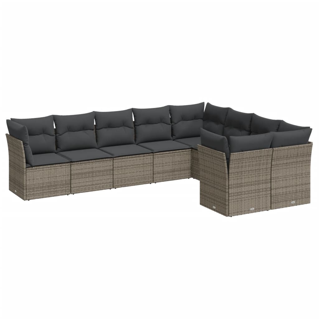 Set Divano da Giardino 9 pz con Cuscini Grigio in Polyrattan 3250009