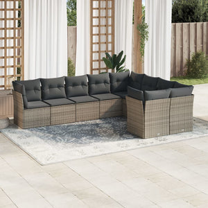 Set Divano da Giardino 9 pz con Cuscini Grigio in Polyrattan 3250009