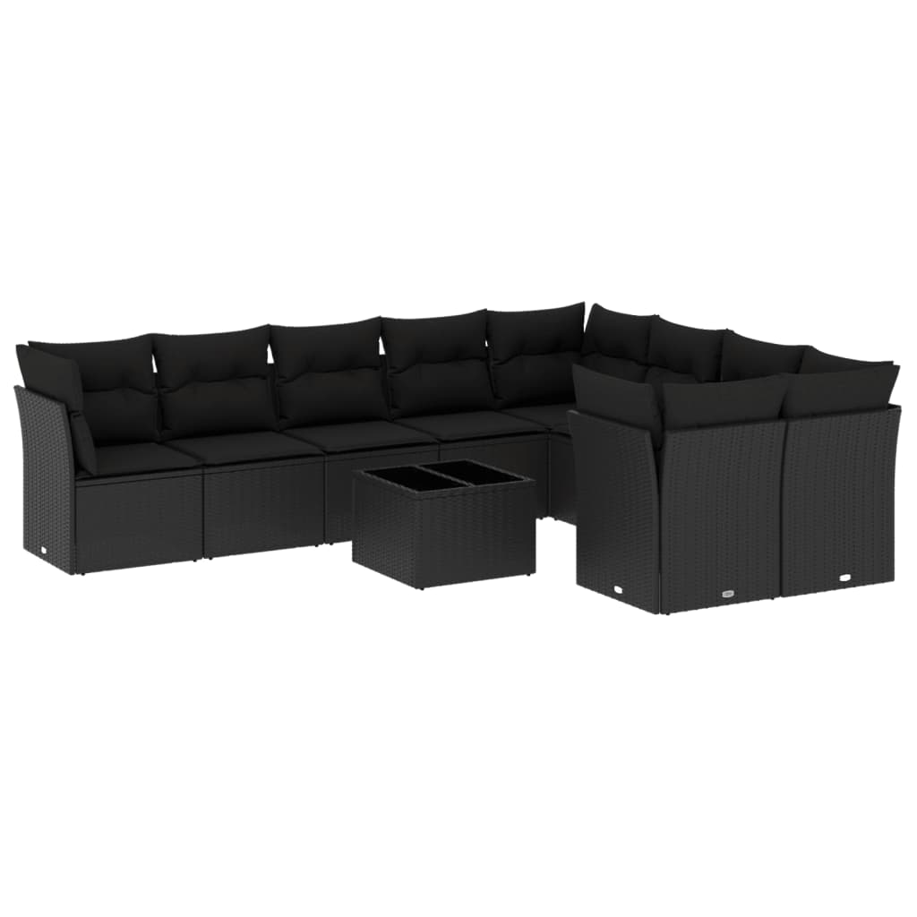 Set Divani da Giardino 10pz con Cuscini in Polyrattan Nero 3250014