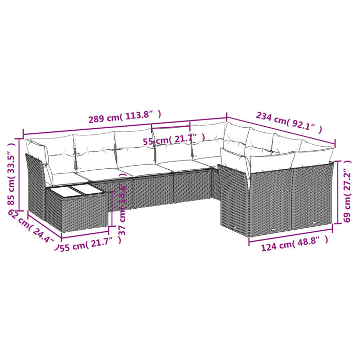 Set Divani da Giardino 10pz con Cuscini in Polyrattan Nerocod mxl 87366