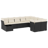 Set Divani da Giardino 10pz con Cuscini in Polyrattan Nero 3250025