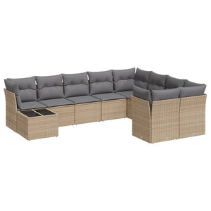 Set Divano da Giardino 10 pz con Cuscini Beige in Polyrattan 3250028