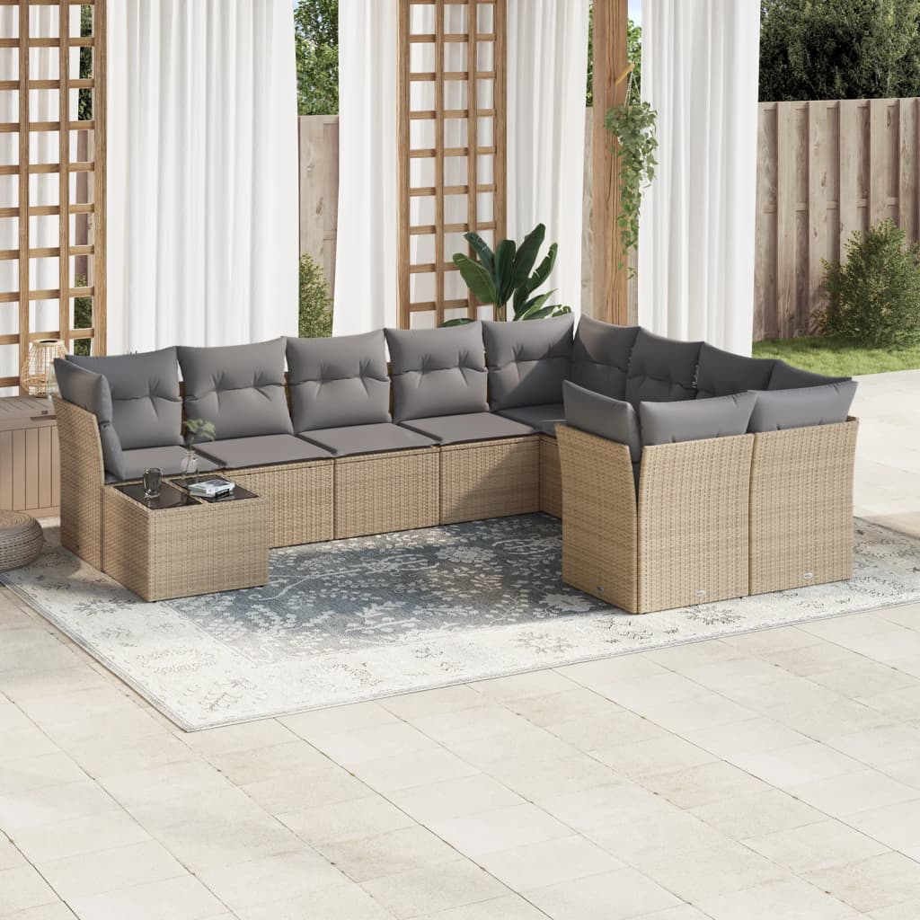 Set Divano da Giardino 10 pz con Cuscini Beige in Polyrattan 3250028