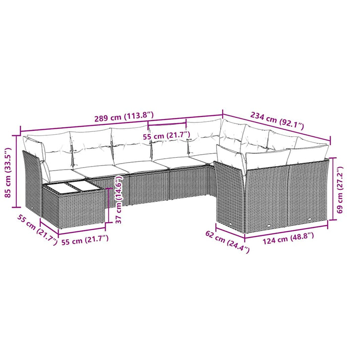 Set Divano Giardino 10 pz con Cuscini Grigio Chiaro Polyrattan 3250031