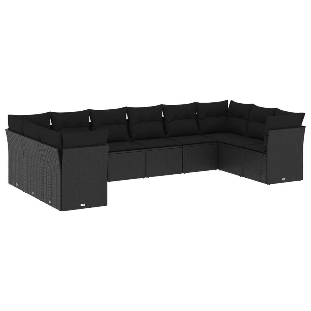 Set Divani da Giardino 10pz con Cuscini in Polyrattan Nero 3250034