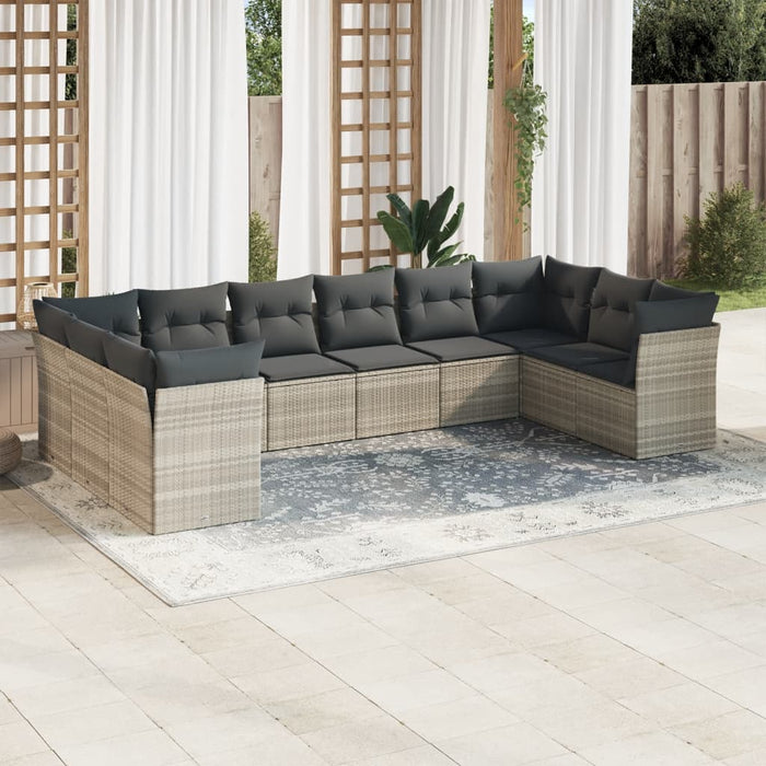 Set Divano Giardino 10 pz con Cuscini Grigio Chiaro Polyrattan 3250041