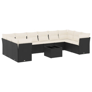 Set Divani da Giardino 11 pz con Cuscini in Polyrattan Nero 3250045