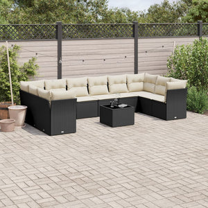 Set Divani da Giardino 11 pz con Cuscini in Polyrattan Nero 3250045