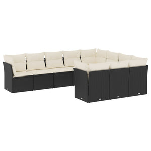 Set Divani da Giardino 10pz con Cuscini in Polyrattan Nero 3250055