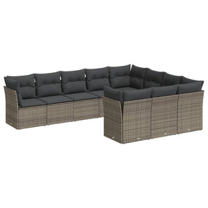 Set Divano da Giardino 10 pz con Cuscini Grigio in Polyrattan 3250059