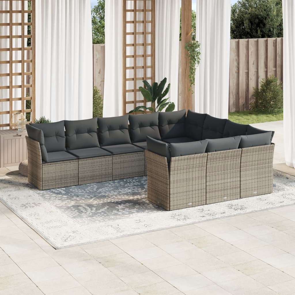 Set Divano da Giardino 10 pz con Cuscini Grigio in Polyrattan 3250059