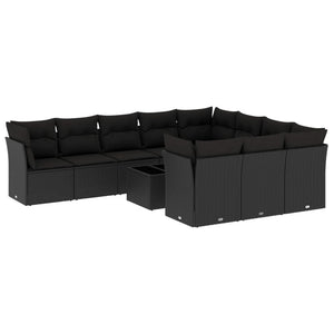 Set Divani da Giardino 11 pz con Cuscini in Polyrattan Nero 3250064