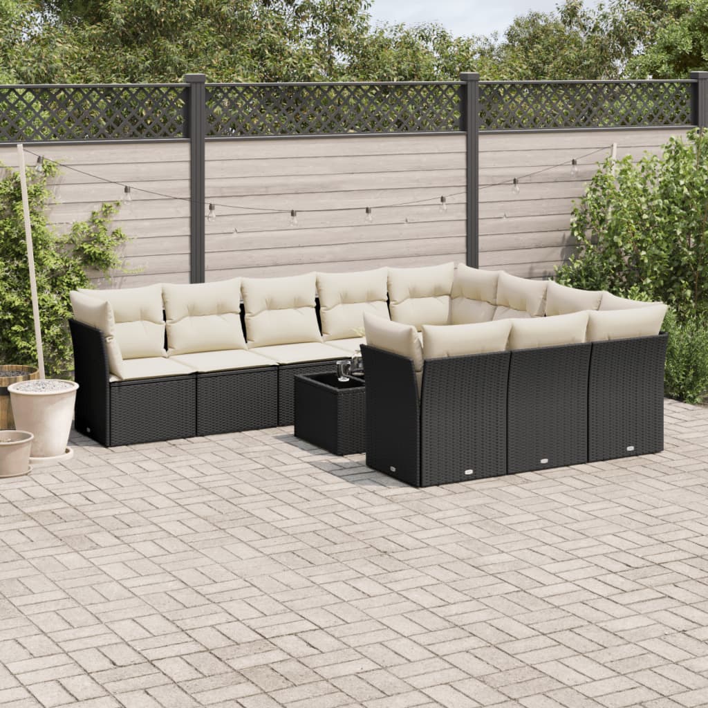 Set Divani da Giardino 11 pz con Cuscini in Polyrattan Nero 3250065