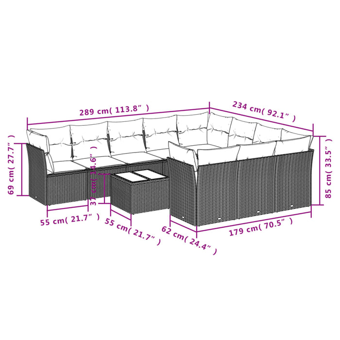 Set Divani da Giardino 11 pz con Cuscini in Polyrattan Grigio 3250071