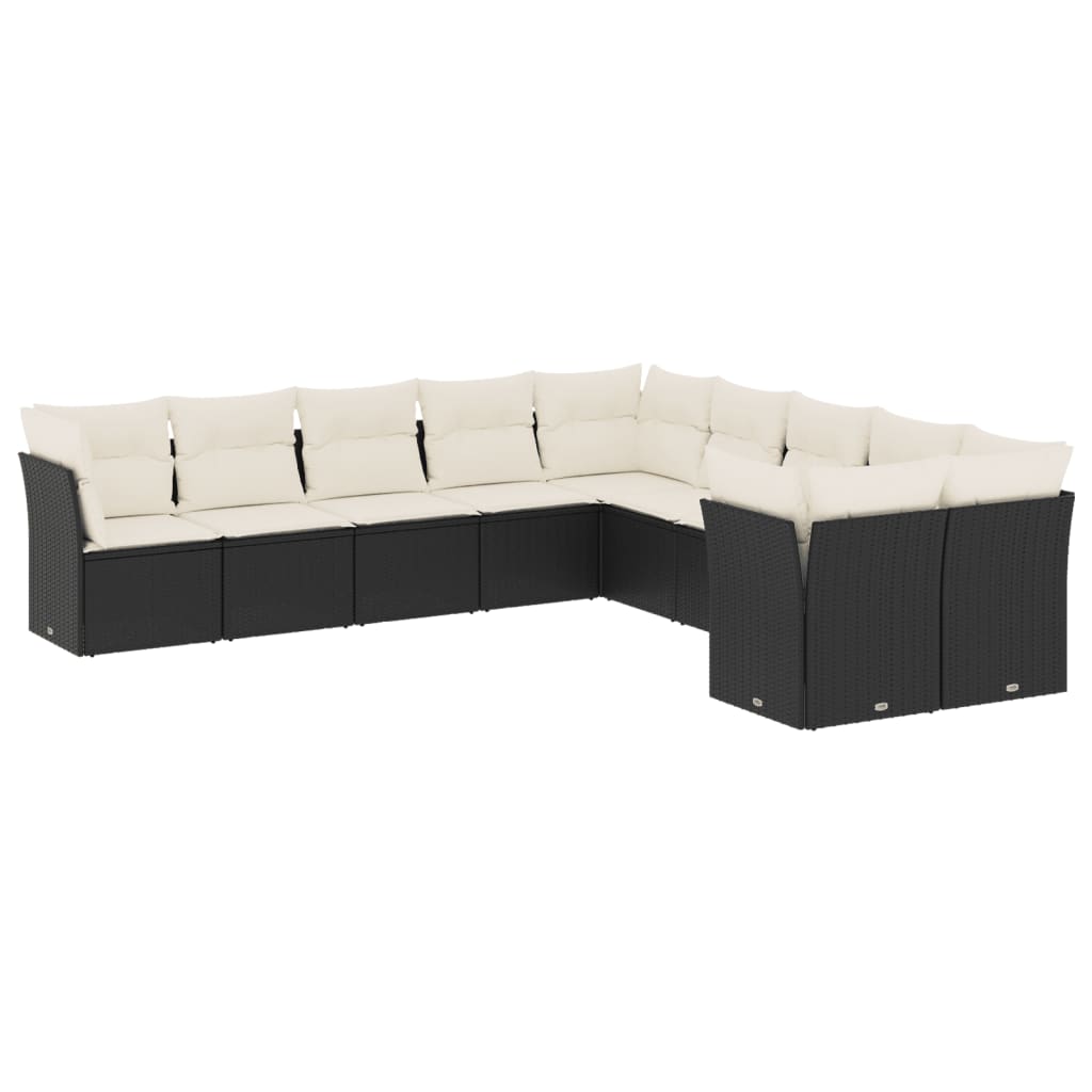 Set Divani da Giardino 10pz con Cuscini in Polyrattan Nero 3250075