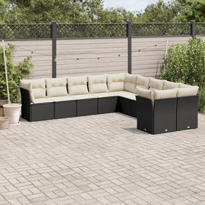 Set Divani da Giardino 10pz con Cuscini in Polyrattan Nero 3250075