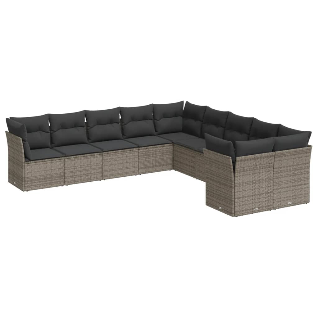 Set Divano da Giardino 10 pz con Cuscini Grigio in Polyrattan 3250079