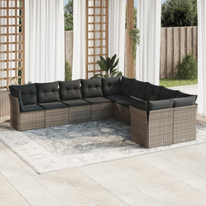 Set Divano da Giardino 10 pz con Cuscini Grigio in Polyrattan 3250079