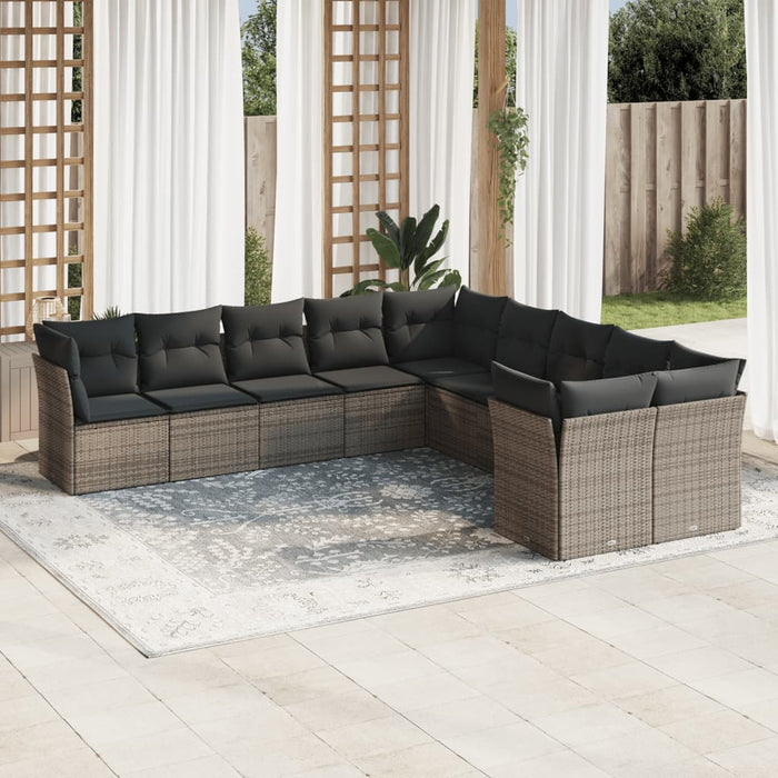 Set Divano da Giardino 10 pz con Cuscini Grigio in Polyrattan 3250079