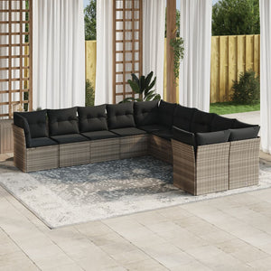 Set Divano Giardino 10 pz con Cuscini Grigio Chiaro Polyrattan 3250081