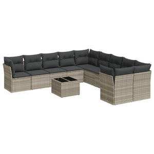 Set Divani da Giardino 11 pz con Cuscini in Polyrattan Grigio 3250091