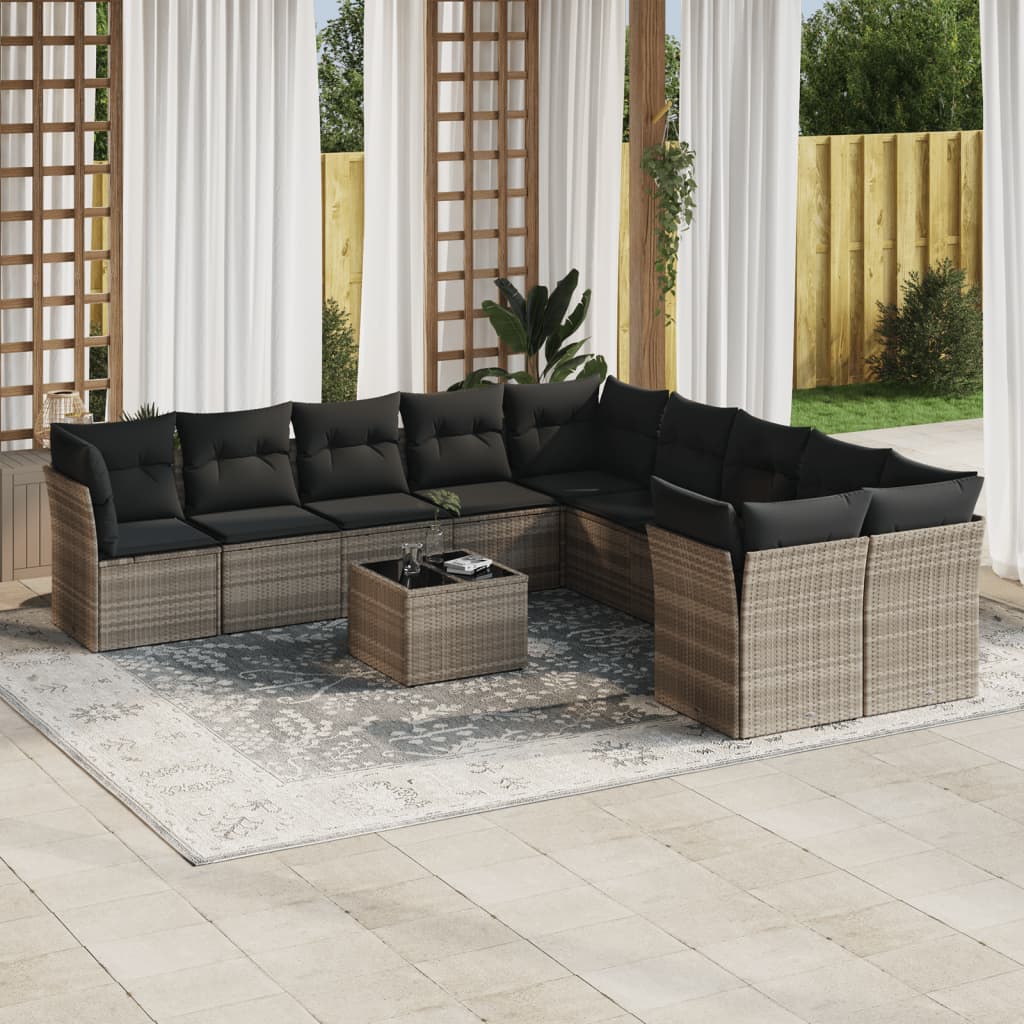 Set Divani da Giardino 11 pz con Cuscini in Polyrattan Grigio 3250091