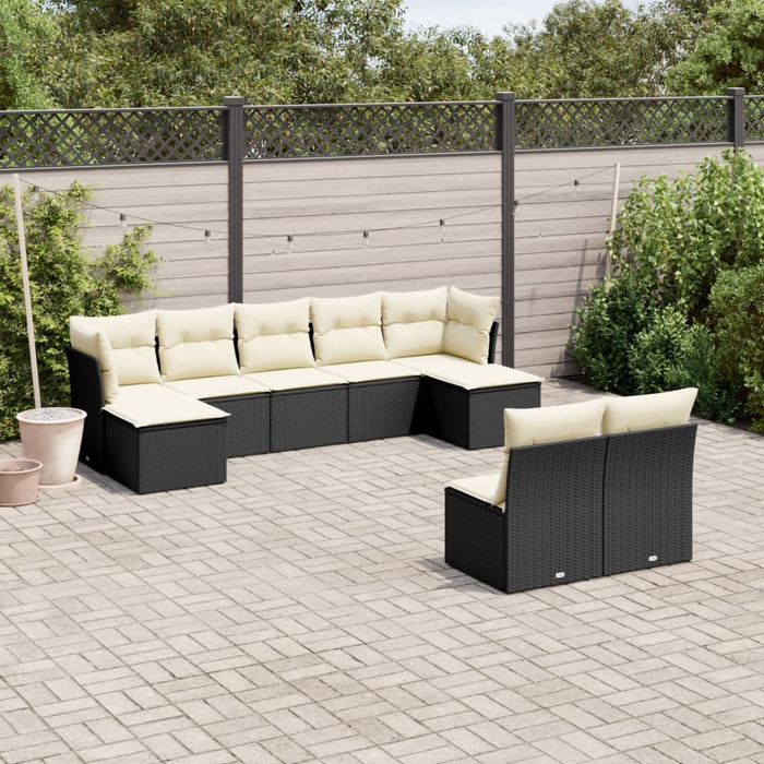 Set Divani da Giardino 9 pz con Cuscini Nero in Polyrattan 3250105