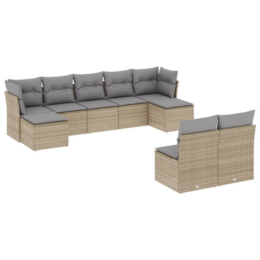 Set Divano da Giardino 9 pz con Cuscini Beige in Polyrattan 3250108