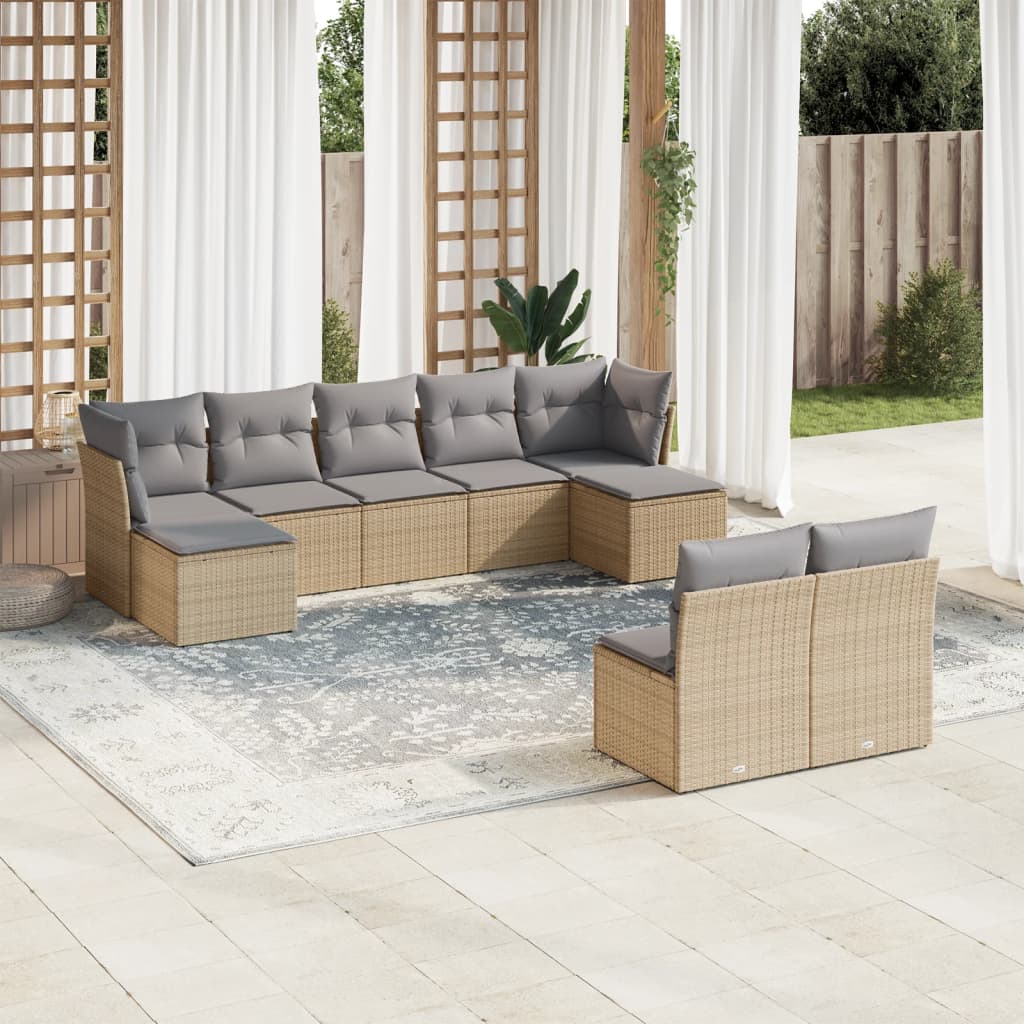 Set Divano da Giardino 9 pz con Cuscini Beige in Polyrattan 3250108