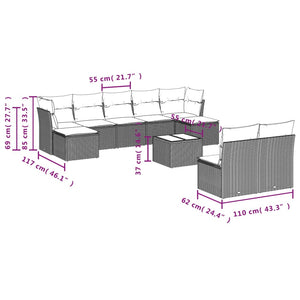 Set Divani da Giardino 10pz con Cuscini in Polyrattan Nerocod mxl 89556