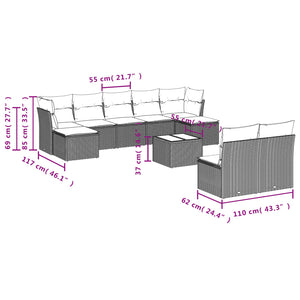 Set Divano da Giardino 10 pz con Cuscini Beige in Polyrattan 3250118