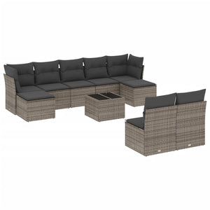 Set Divano da Giardino 10 pz con Cuscini Grigio in Polyrattan 3250119