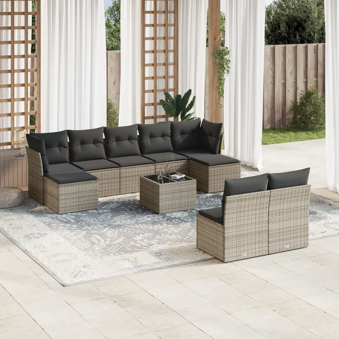 Set Divano da Giardino 10 pz con Cuscini Grigio in Polyrattan 3250119