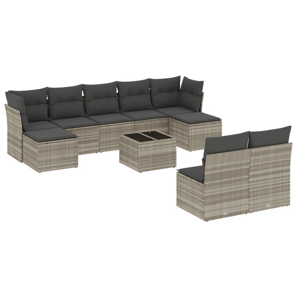 Set Divano Giardino 10 pz con Cuscini Grigio Chiaro Polyrattan 3250121