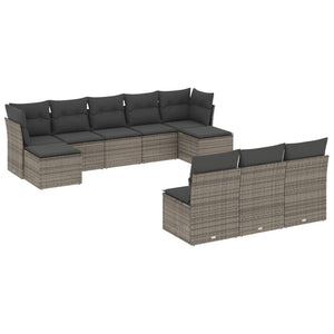 Set Divano da Giardino 10 pz con Cuscini Grigio in Polyrattancod mxl 115840