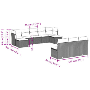 Set Divano da Giardino 10 pz con Cuscini Grigio in Polyrattancod mxl 115840