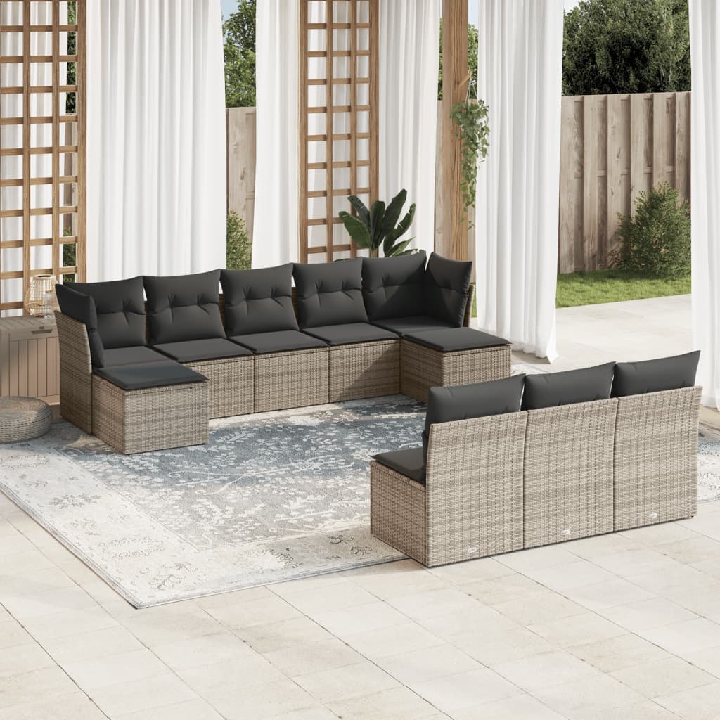 Set Divano da Giardino 10 pz con Cuscini Grigio in Polyrattancod mxl 115840