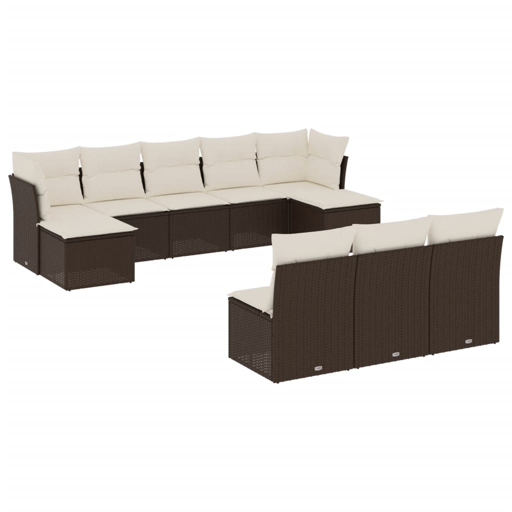 Set Divani da Giardino 10pz con Cuscini in Polyrattan Marrone 3250132