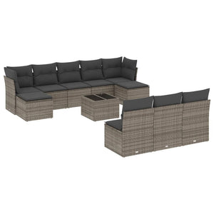 Set Divani da Giardino 11 pz con Cuscini in Polyrattan Grigio 3250139