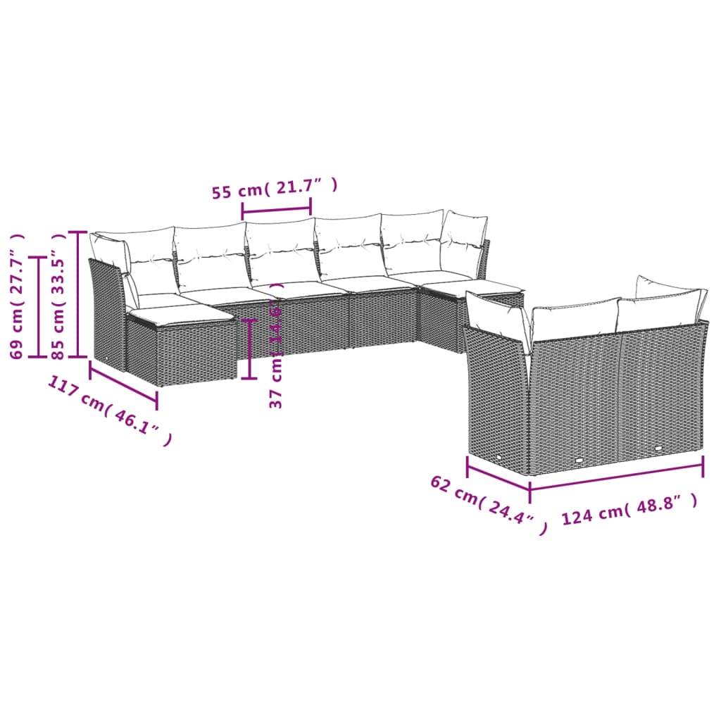 Set Divano da Giardino 9 pz con Cuscini Beige in Polyrattan 3250147