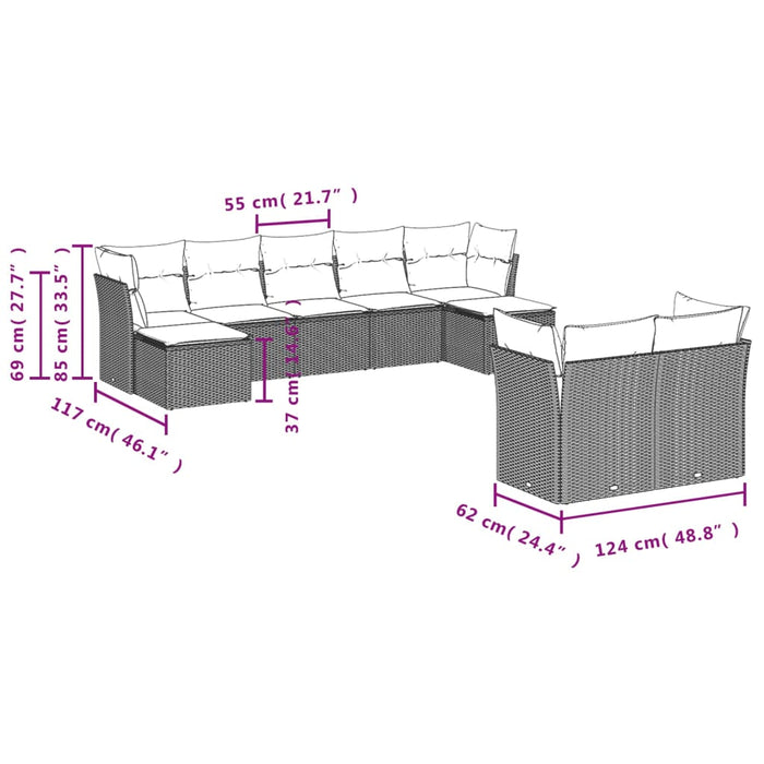 Set Divano da Giardino 9 pz con Cuscini Beige in Polyrattancod mxl 115828