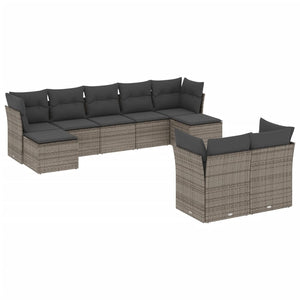 Set Divano da Giardino 9 pz con Cuscini Grigio in Polyrattan 3250149