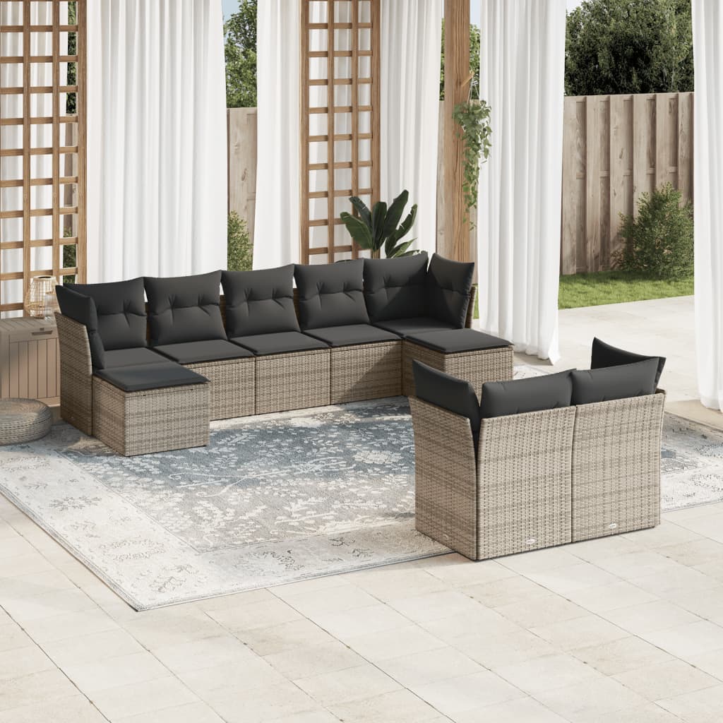 Set Divano da Giardino 9 pz con Cuscini Grigio in Polyrattan 3250149