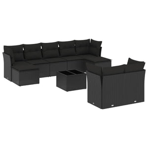 Set Divani da Giardino 10pz con Cuscini in Polyrattan Nero 3250154