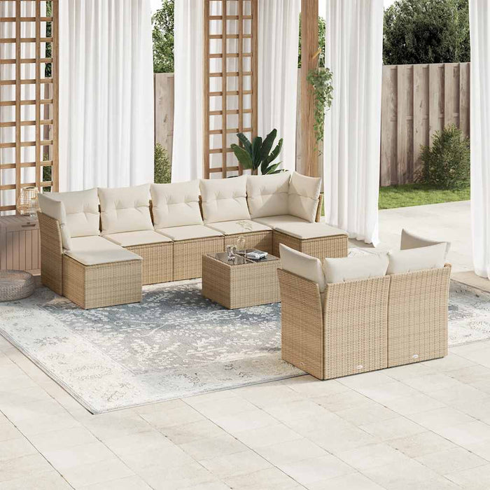 Set Divano da Giardino 10 pz con Cuscini Beige in Polyrattancod mxl 112034