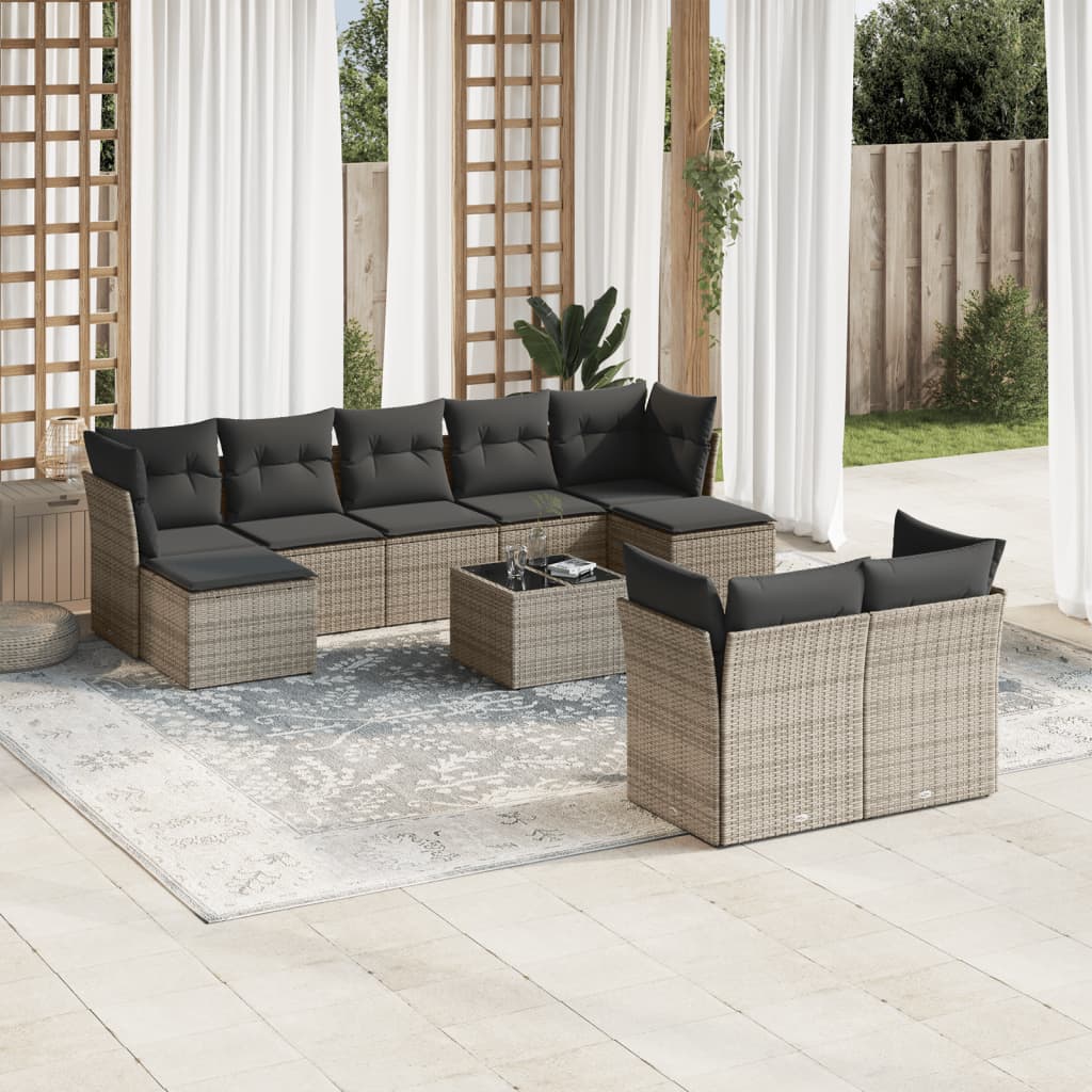 Set Divano da Giardino 10 pz con Cuscini Grigio in Polyrattan 3250159