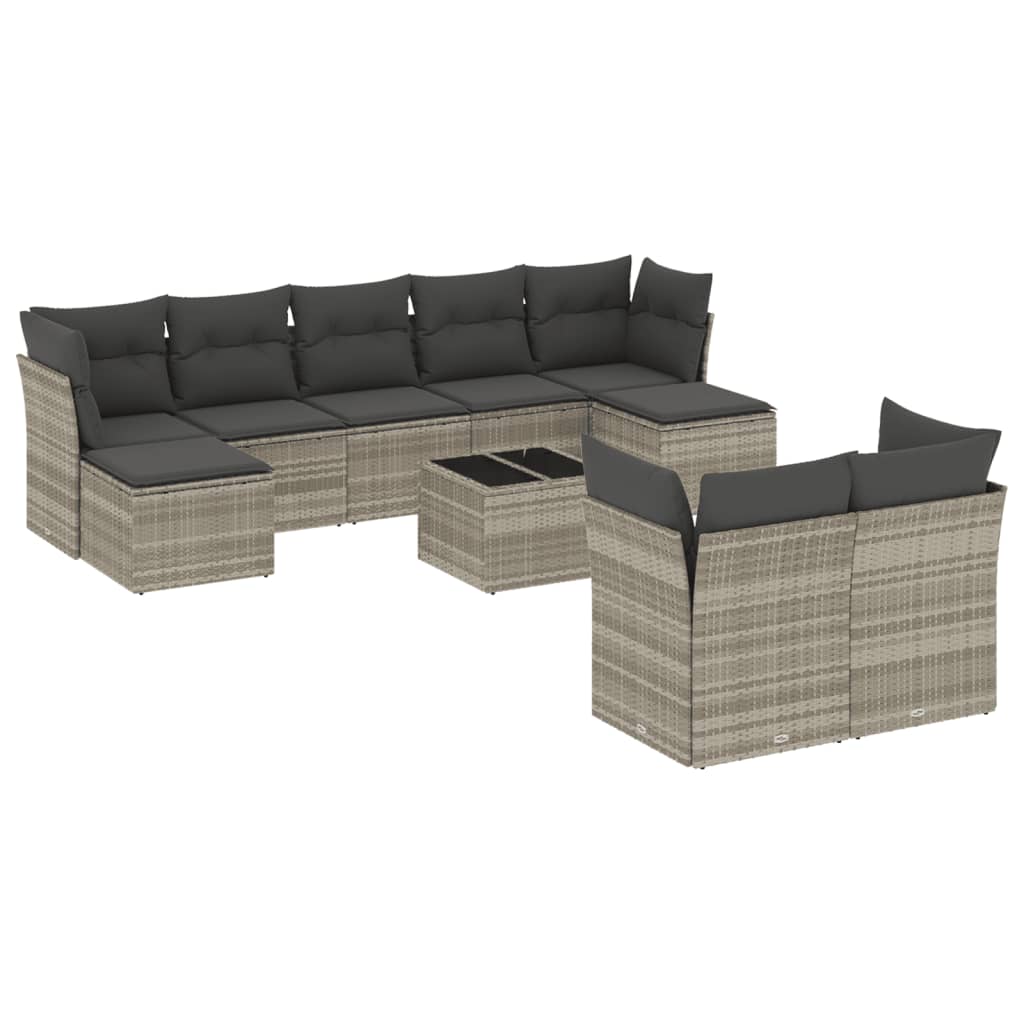 Set Divano Giardino 10 pz con Cuscini Grigio Chiaro Polyrattan 3250161