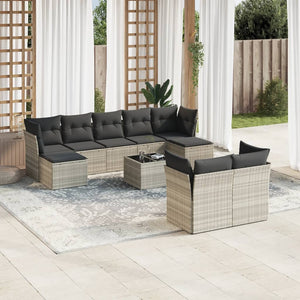 Set Divano Giardino 10 pz con Cuscini Grigio Chiaro Polyrattan 3250161