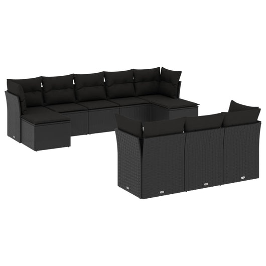 Set Divani da Giardino 10pz con Cuscini in Polyrattan Nero 3250164