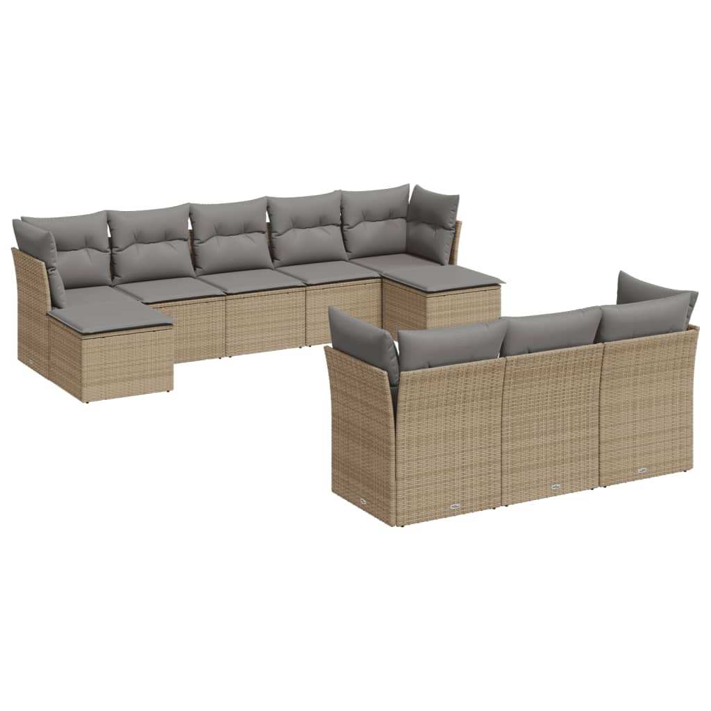 Set Divano da Giardino 10 pz con Cuscini Beige in Polyrattan 3250168